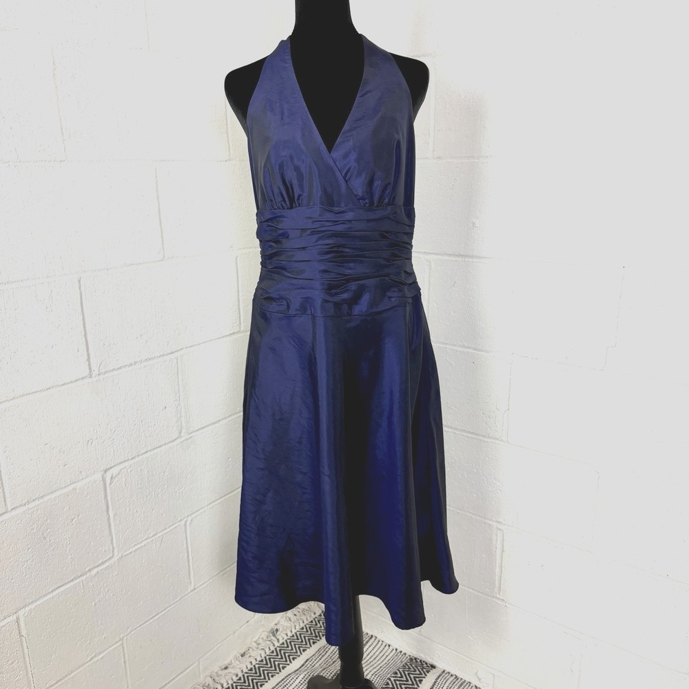 Jones NY Dress Babydoll Ruched Purple Satin Tie Halter Neck Y2K Glam Cocktail 12